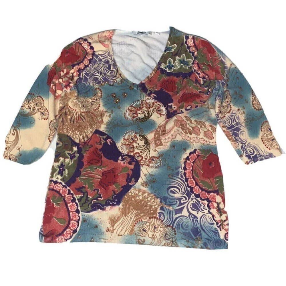 𝅺VERTIGO Paris Womens Size Medium‎ Colorful Beaded Sweater